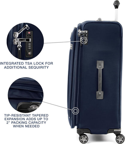 Travelpro Platinum Elite Softside Expandable Checked Luggage, 8 Wheel Spinner Large Suitcase, TSA Lock, Men and Women, Dark Blue, Checked Large 29-Inch
