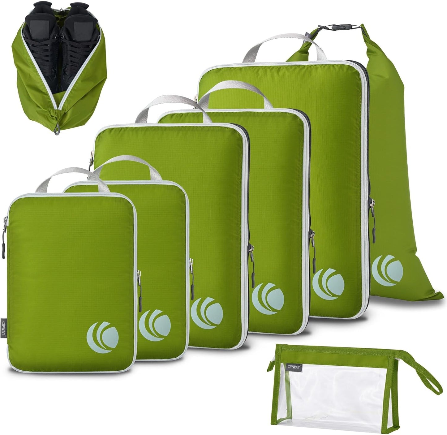 Cipway Compression Packing Cubes, Lightweight Travel Luggage Organizers with Shoe Bag, Toiletry Bag & Laundry Bag, Travel Essentials for Carry on Suitcase (8 Piece,Green)