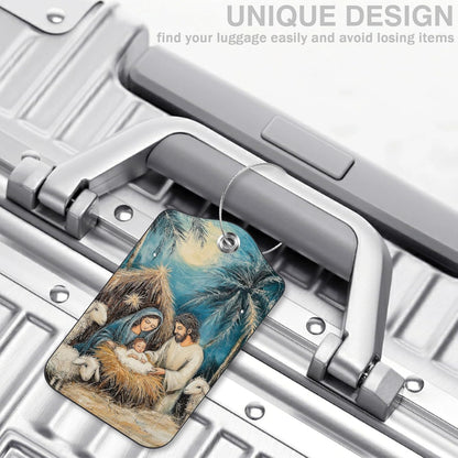 2 Pcs Nativity Scene Luggage Tags for Suitcases PU Leather Baggage Tags Name ID Label with Privacy Cover and Stainless Steel Loop for Men Women Travel Bag Suitcase