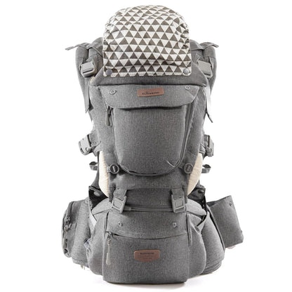 SUNVENO 3 in 1 Ergonomic Baby Carrier with Hip Seat for Newborns and Toddlers, Supports 20 lbs and Up, Waist and Back Relief with Large Weight Capacity for All Season Use, Grey