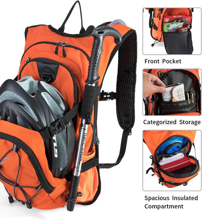 Hydration Backpack Pack with 2L Water Bladder 18L Hiking Backpack Women Men Lightweight Hydropack Insulated Daypack for Biking, Running, Festival