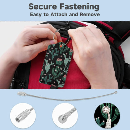 Abstract Cactus Plants Luggage Tag for Suitcase 2 Pcs Unique Leather Suitcase Tags with Full Privacy Cover Stainless Steel Loop for Women Men Travel Baggage Bag Backpack