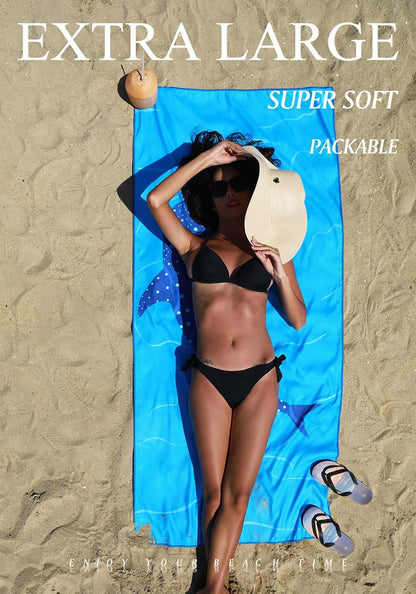 2 Pack Microfiber Lightweight Thin Beach Towel Sand Free Quick Dry Super Absorbent Large Towels for Swimming Pool Yoga Gym Travel Vacation Beach Accessories Essentials for Adults