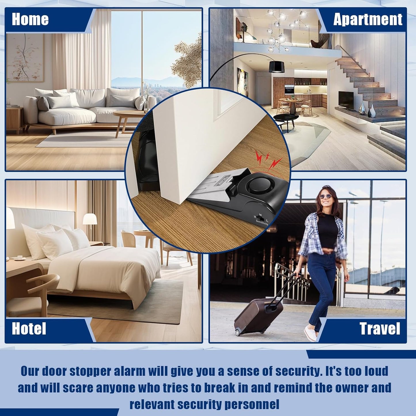 Door Stop Alarm 2 Pack, 120 dB Door Stopper Wedge Door Stops Alarm Great for Traveling Hotel Home Security Door Stoppers Safety Tools