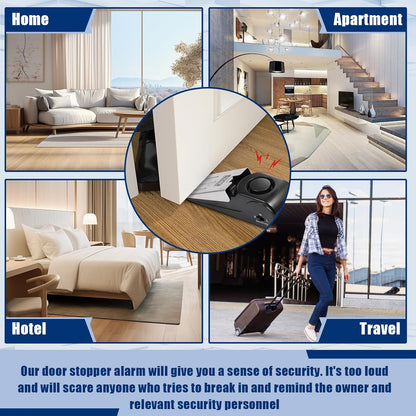 Door Stop Alarm 2 Pack, 120 dB Door Stopper Wedge Door Stops Alarm Great for Traveling Hotel Home Security Door Stoppers Safety Tools