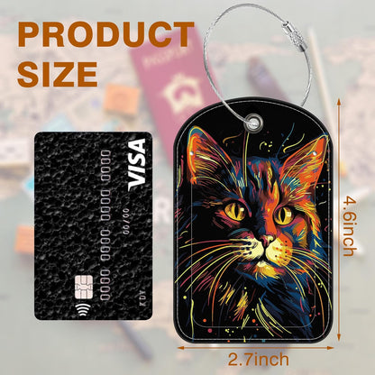 2 Pack Luggage Tag for Suitcase Colorful Cat Leather Suitcase Tags with Privacy Name ID Label and Stainless Steel Loop for Travel Bag