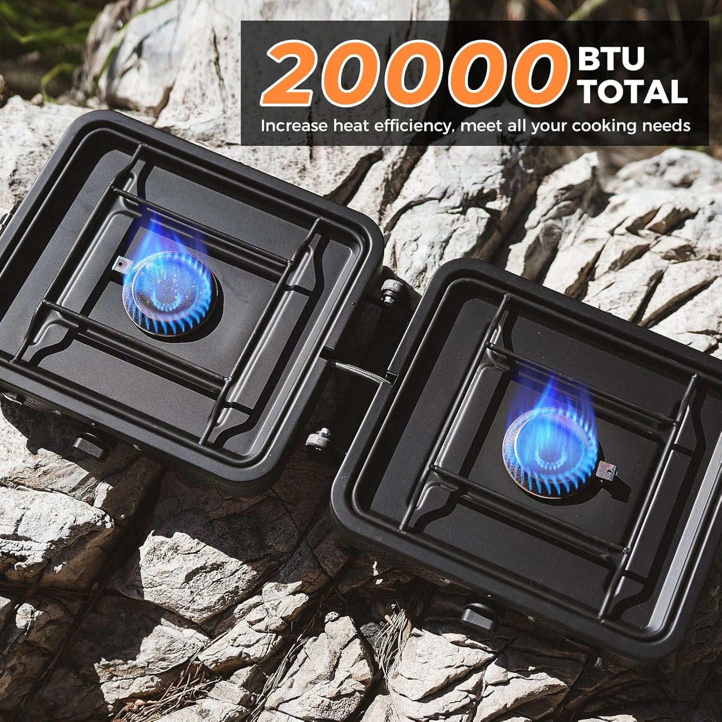 KingCamp 2 Burner Camping Stove，Portable Folding Stove with 20000 BTU，Backpacking Camp Stove for Outdoor Cooking，2 Adjustable Burners & Piezo Ignition for BBQ Hiking Backpacking Camping