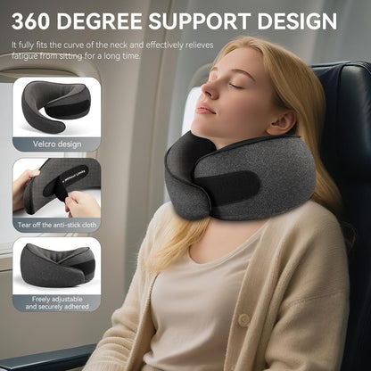 SZXYX Travel Pillows for Airplanes, 100% Pure Memory Foam Neck Pillow for Airplanes, Comfortable Breathable Cover, 360° Support Stowable Pillows for Sleeping, Car, Airport Travel Essentials Black