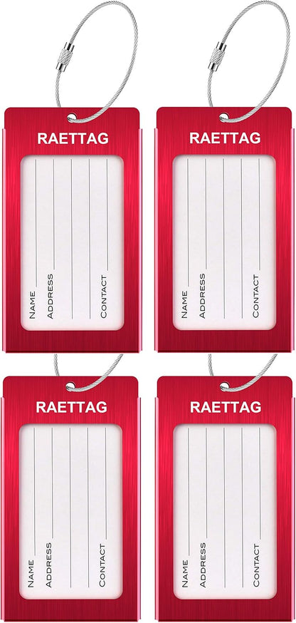 Luggage Tags Metal Suitcase Tags Travel Bag ID Identifier Luggage Tag (Red 4Pack)