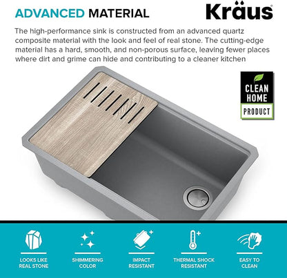 KRAUS Kitchen Sink Bellucci 29” Undermount Workstation Granite, Metallic Gray - Image 7