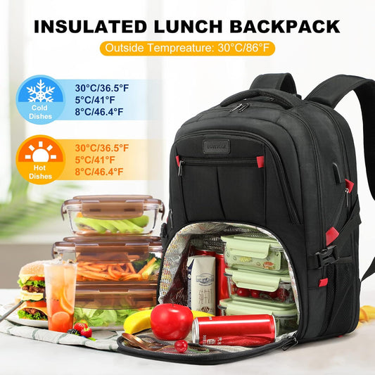 LOVEVOOK Travel Laptop Backpack with Lock and 17 Large Computer Business Work Backpack for Men (Black-Lunch, 17 inch)