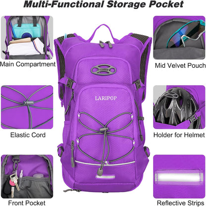 LARIPOP Hydration Backpack, 18L Hiking Backpack with 2L Water Bladder, Lightweight Water Pack for Cycling, Hiking, Biking