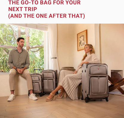 SwissGear Sion Softside Expandable Luggage – Large Checked Suitcase with 360 Degree Wheels & Retractable Handle – 29 Inch, Perfect for 7-9 Night Trips – Merlot