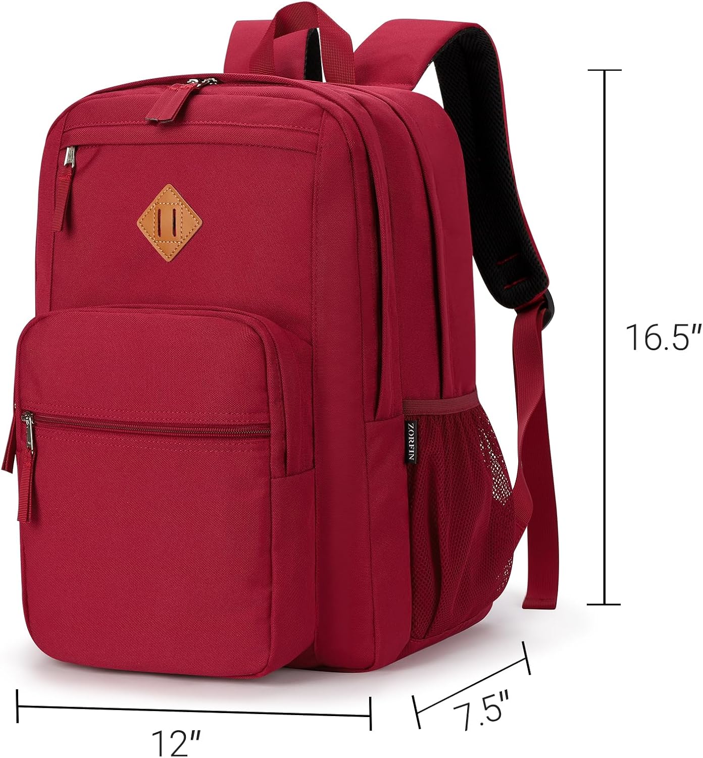 ZORFIN 26L Backpack for College, and Travel: Water Resistant Bookbag - Russet Red