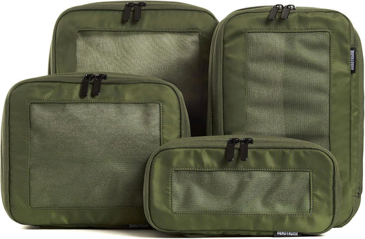 Compression Packing Cubes for Travel - Luggage Organizer Bags - Double Zipper Packing Cubes for Suitcases (4-Pack, Olive)