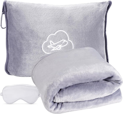 Travel Blanket, Ultra-Soft, Warm & Lightweight Travel Blanket Airplane with Bag, 65x40 in, Airplane Travel Essentials for Women, Men & Kids, Included Eye Mask, Luggage Sleeve & Backpack Clip