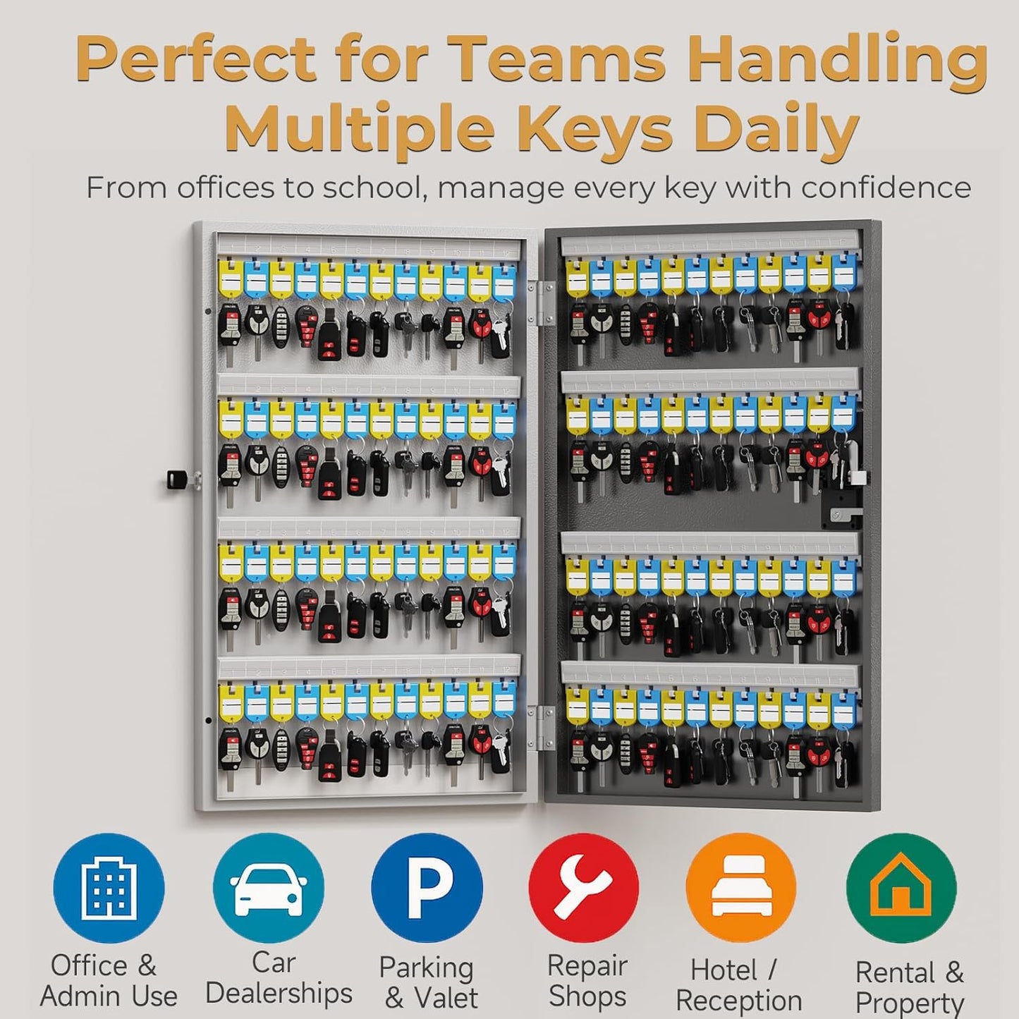 96 Key Lock Box Wall Mount, Key Cabinet Organizer use One Time Password,Fixed Code/Bluetooth Unlock, Security Lockbox for Valets, Hotels, Car, Offfice Key Management & Storage