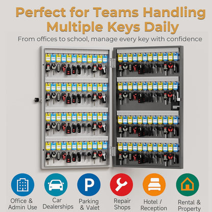 96 Key Lock Box Wall Mount, Key Cabinet Organizer use One Time Password,Fixed Code/Bluetooth Unlock, Security Lockbox for Valets, Hotels, Car, Offfice Key Management & Storage