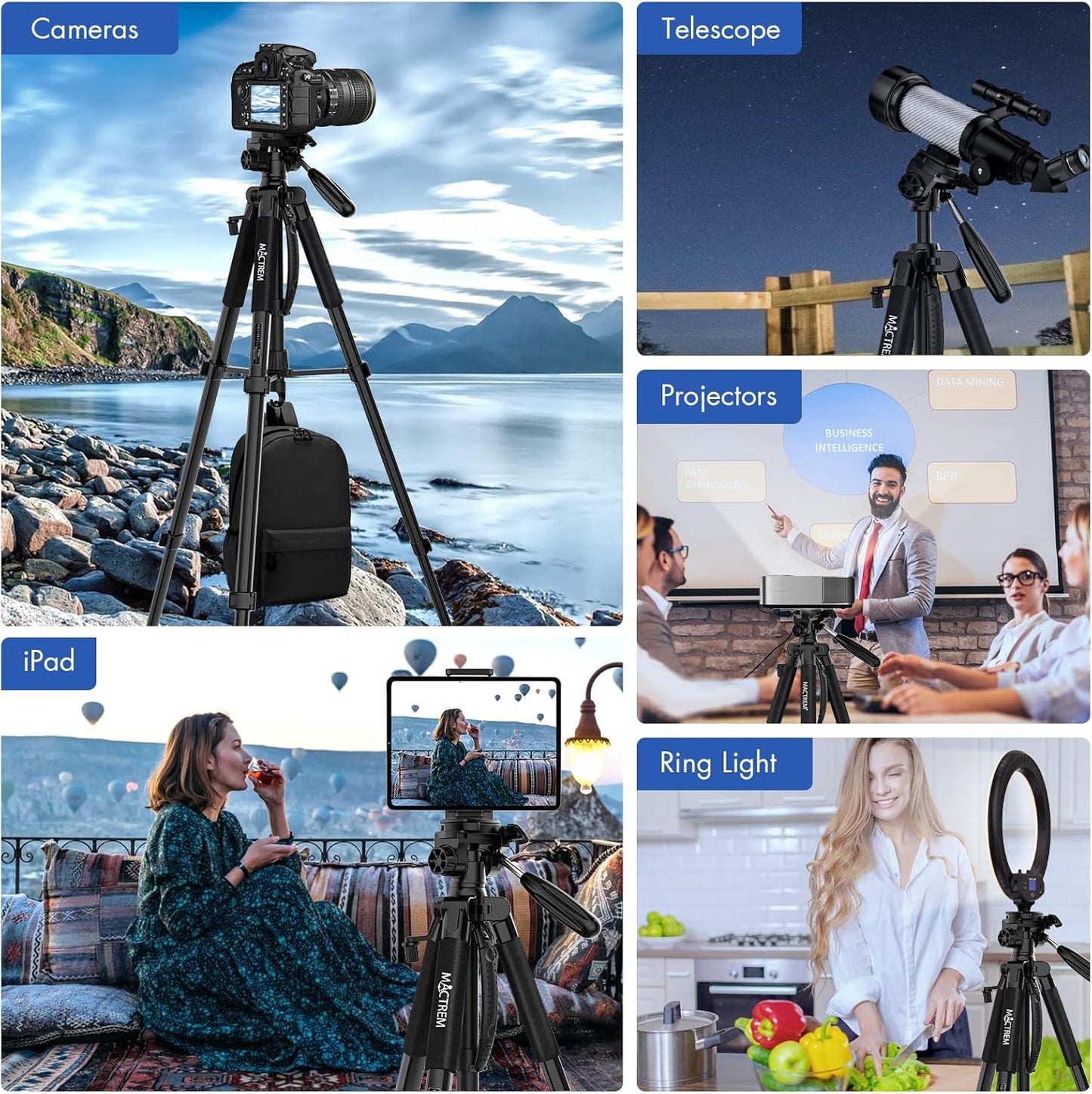 MACTREM 75 Inch Camera Tripod for Sony Canon Nikon, Lightweight Travel Video Aluminum Tripod Stand with Cell Phone Mount for iPad Phone
