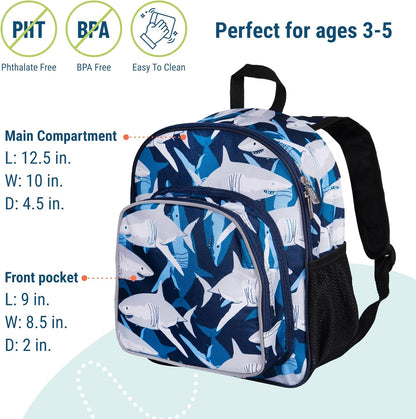 Wildkin 12-inch Kids Backpack – Padded, Adjustable, Ideal for Daycare & Travel - Sharks