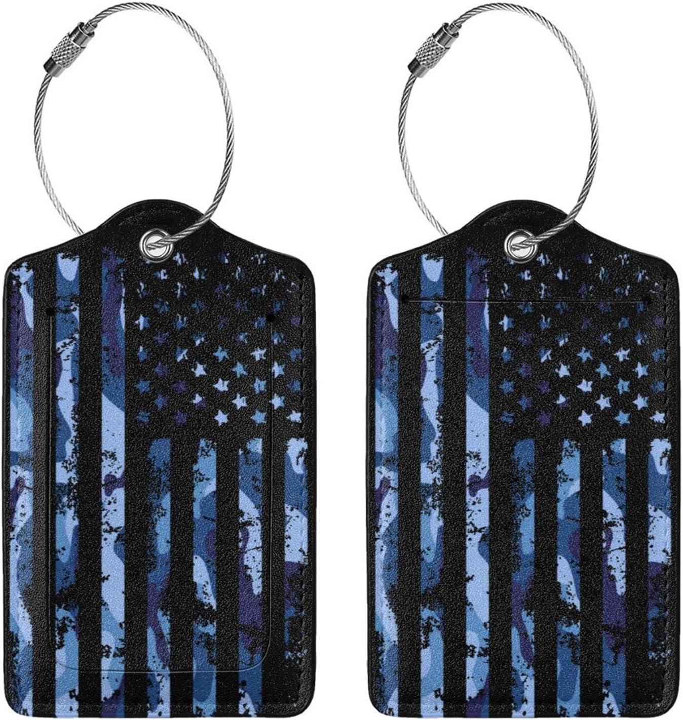 Set of 2 Luggage Tag for Suitcases Tie dye PU Leather Luggage Tag with Full Back Privacy Name ID Card Fun Laggage Tags