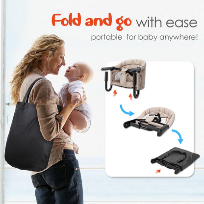 Hook On High Chair - Portable & Foldable for Babies 6-36 Months, Family & Travel Use with Carry Bag(Khaki)