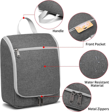 Della Gao Travel Hanging Toiletry bag for Men & Women, Water-resistant Sturdy Nylon Toiletries Organizer for Cosmetics, Makeup Brushes, Shaving Tools, Bathroom Bag, Grey