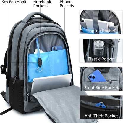 DUSLANG Travel Work Laptop Backpack With USB Charging Port Fits 15.6 15 14 13 Inch Laptop and Notebook Business Anti Theft College Computer Bag Back Pack for Women Men - Dark grey