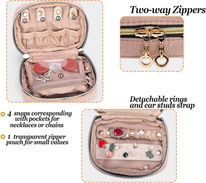 Teamoy Mini Jewelry Travel Case, Storage Organizer Bag for Earrings, Necklace, Rings, Misty Rose