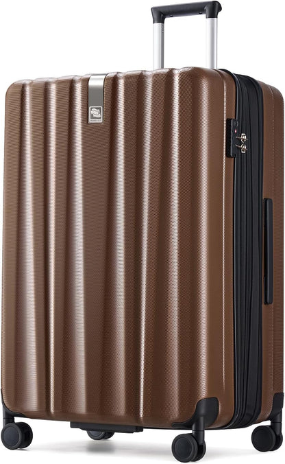 Hanke 29 Inch Expandable Checked Luggage Lightweight PC Hard Shell Luggage Suitcases with Wheels Tsa Luggage Rolling Large Suitcase Travel Luggage Bag for Study Abroad(Brown)