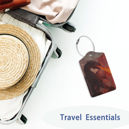 2Pcs Luggage Tag for Suitcase Trippy Fire Dragon Cute Suitcase Tag with Privacy Flap & Name ID Label & Metal Loop, Travel Bag Luggage Tags for Women