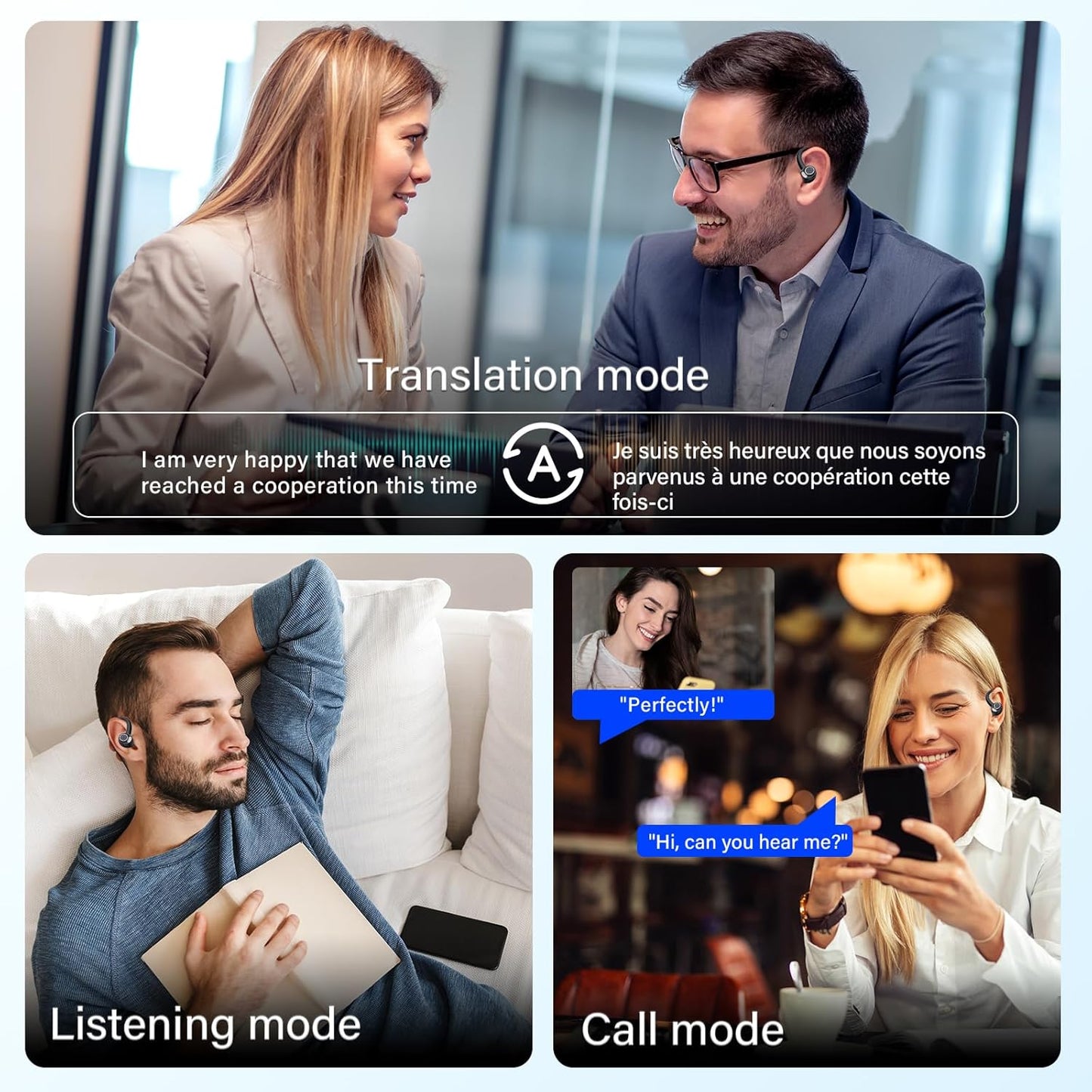 AI Translation Earbuds Real Time, 164 Language Translator Earbuds, 3-in-1 Bluetooth 5.4 Translation Headphones with 5 Translation Modes, 48H AI Ear Buds Translator Device for Business/Learning/Travel