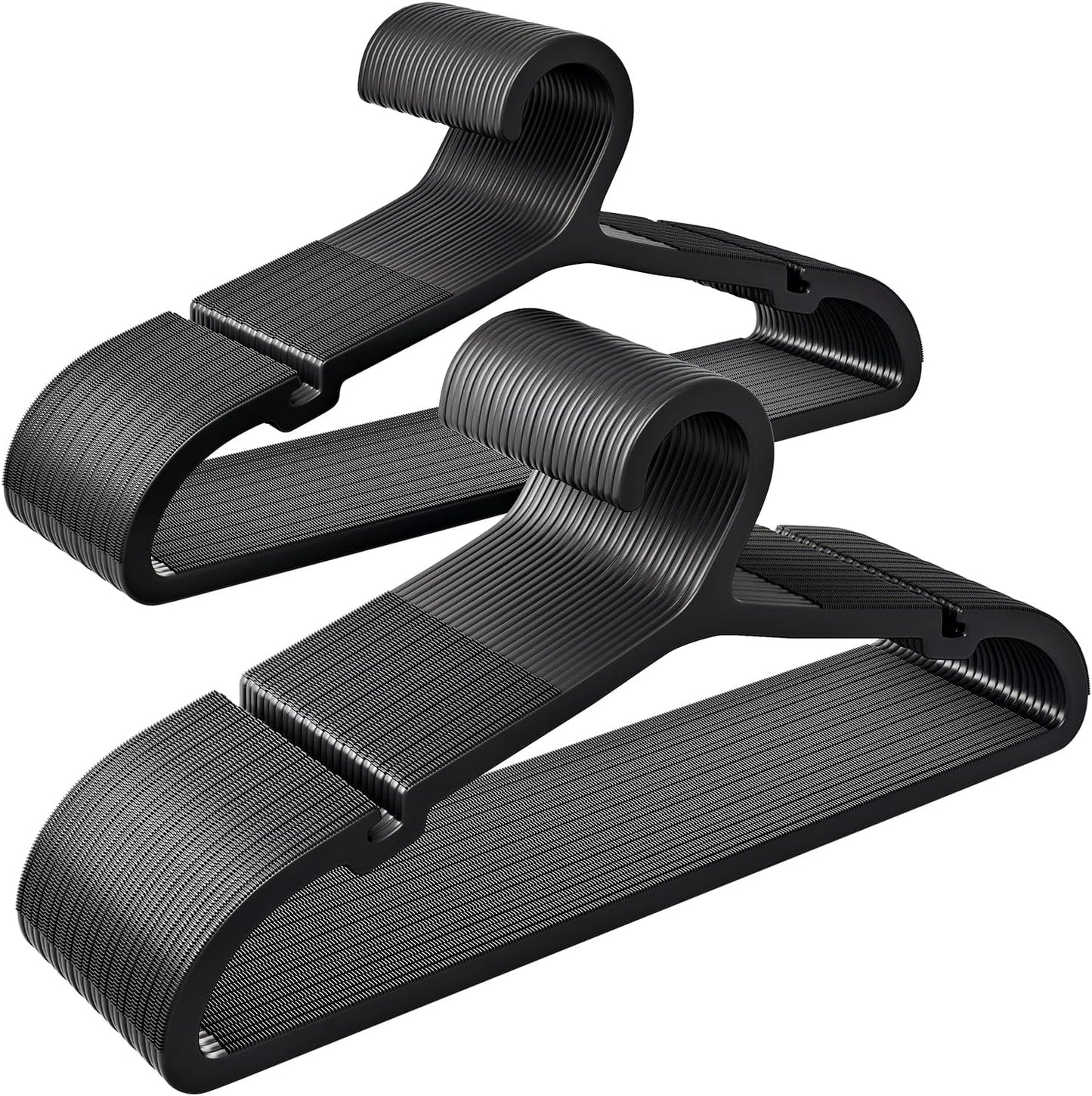 50 Pack Clothes Hangers, Non Slip Plastic Coat Hangers, Space Saving Hangers, Heavy Duty, Hanging Dry Wet Clothes,16.4" x 8.3", Black, UAPY0550B