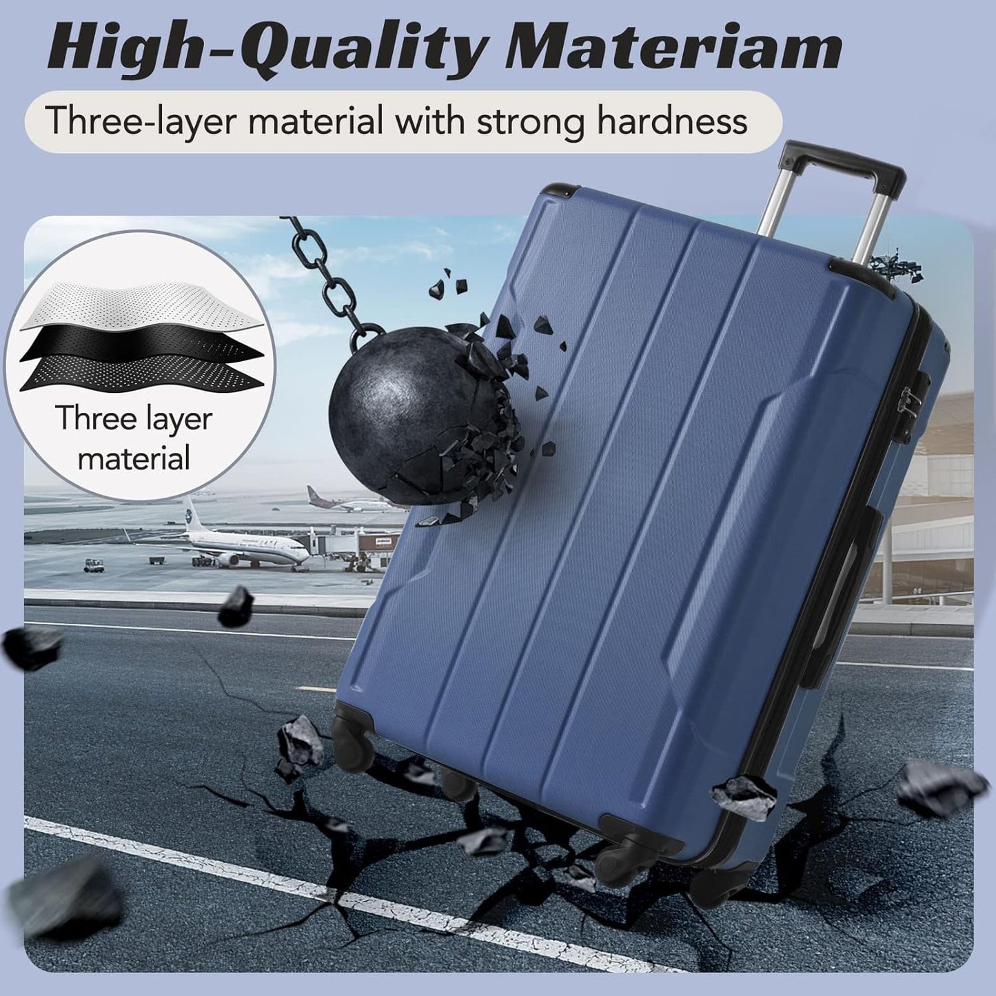 Merax Luggage Expandable Lightweight Spinner Suitcase with Corner Guards, 3-Piece Set (20/24/28 Blue)