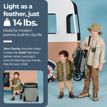 Inglesina Quid³ Stroller, Planet Green - Compact Reclining Travel Stroller for Baby & Toddler 0-55 lbs, One Hand fold, Car seat Compatible, Airplane Overhead, Lightweight, Foldable, XL UPF 50+ Canopy