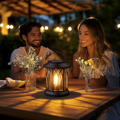 Hanging Solar Lanterns Outdoor Waterproof - 2 Pack Lanterns Decorative Outdoor Patio Decor with Clip Solar Lantern for Outside - Outdoor Lanterns for Patio Garden Waterproof Gifts for Women Mom Family