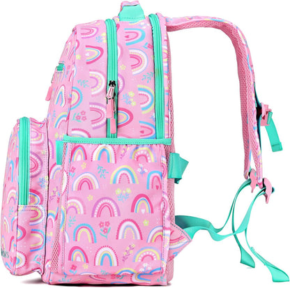mibasies Girls Backpack: Large Kids Backpack Girls for Elementary School with Laptop Compartment - Rainbow Pink
