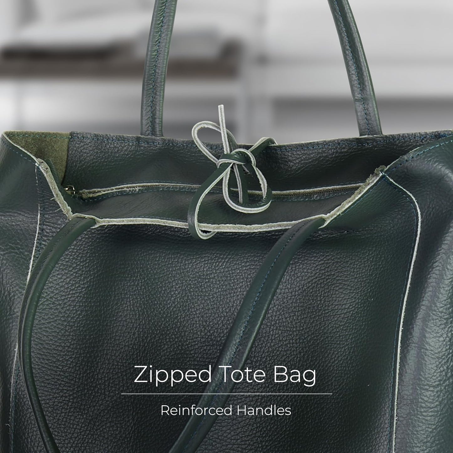 Italian Calf Leather Tote for Women with Zipper, Inner Pocket & Flat Base | Soft Unlined Shopper for Work & Travel