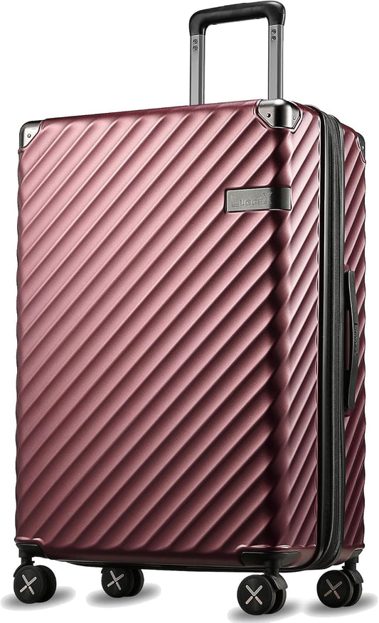 LUGGEX Luggage with Spinner Wheels, Polycarbonate Expandable Hard Shell Suitcase, Checked Large 28 Inch, Cherry