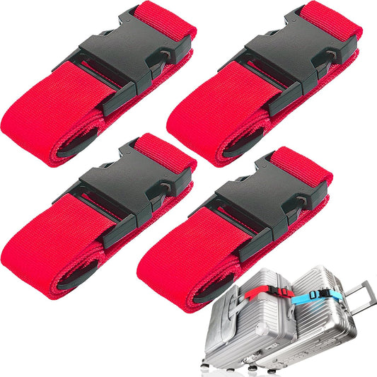 4Pack Luggage Straps for Suitcases, Travel Connector for Carry On Bag, Add Bag to Connect Two Suitcases, Adjustable Belt Attachment Accessories for Connect Your 3 Luggages, Red