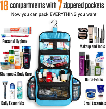 VENTURE 4TH Hanging Travel Toiletry Bag for Women & Men - Travel Organizer with Expandable Compartments & Removable Clear Pouch for Toiletries (Light Blue)