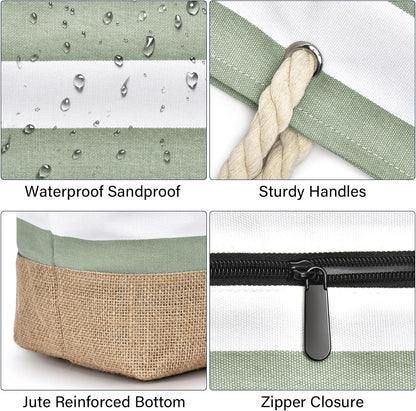 Becokan Beach Bag Initial Beach Tote with Makeup Bag for Travel Work Storage Personalized Birthday Gifts for Women Her