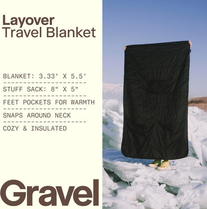 Gravel Layover Travel Blanket – Ultra-Lightweight, Warm Down Alternative with Carry Pouch (Black)