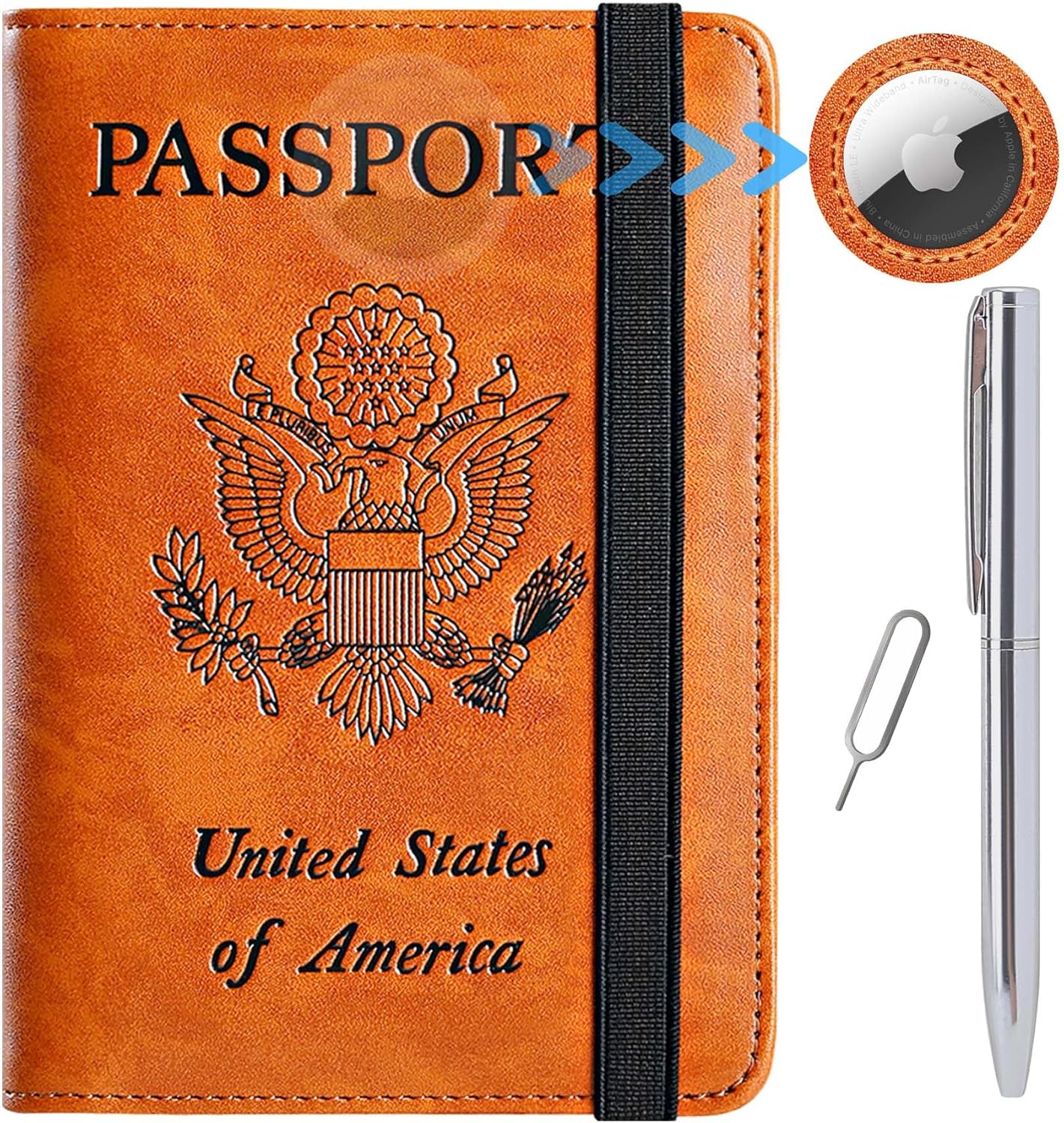 Airtag Passport Holder Cover Wallet Travel Essentials RFID Blocking Leather Card Case International Must Haves Travel Accessories for Women Men(119#Claybank)