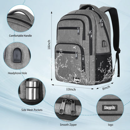 Travel Laptop Backpack, Business Carry on Backpack Flight Approved Backpack, Large Travel Work Backpacks for Men Women with USB Charger Port, Rucksack Bag, Mochila de viaje, Grey