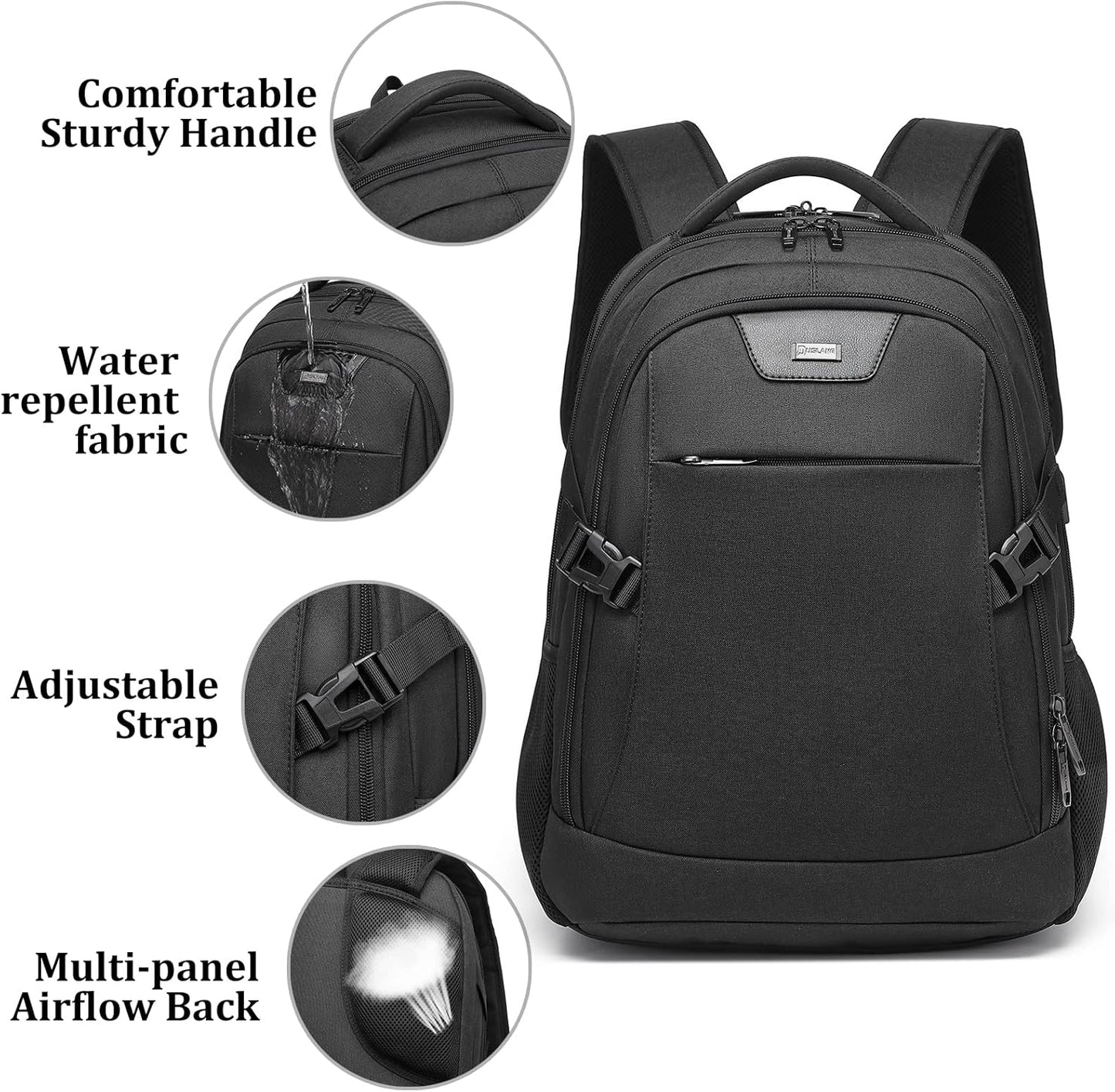 DUSLANG Anti-Theft Laptop Backpack, Black, 15.6-14-13 Inch Laptop Sleeve, USB Charging Port