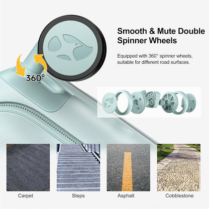 MGB 20 Inch Top Open Carry On Luggage 22x14x9 Airline Approved, Hard Shell Carry On Suitcase with Spinner Wheels, Travel Small Luggage Built-in TSA Lock for Women Men Gifts (Aquamarine)