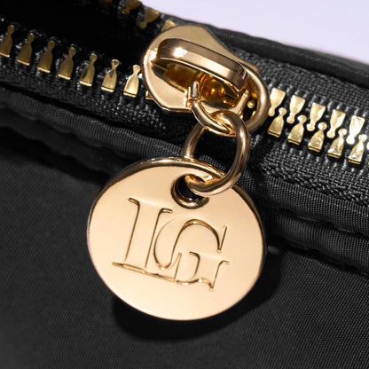 LAURA GELLER NEW YORK Quilted Makeup Bag, Black - Toiletry Bag Organizer for Travel - Large Capacity Full Size Makeup Bag - Easy to Clean