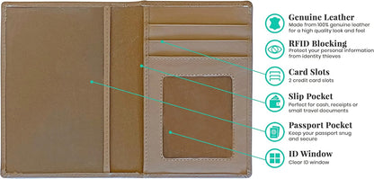 Personalized Monogrammed Taupe Leather RFID Passport Wallet