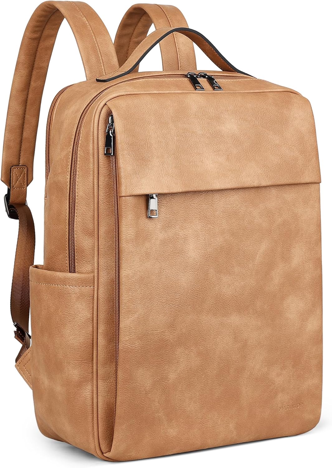 MASINTOR 15.6 inch PU Leather Laptop Backpack Purse for Women, Large College Casual Backpack Travel Bag Retro Camel